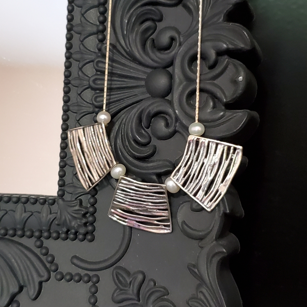 Shube Sterling Pearl Station Necklace Shube 925TL - Picture 4 of 14